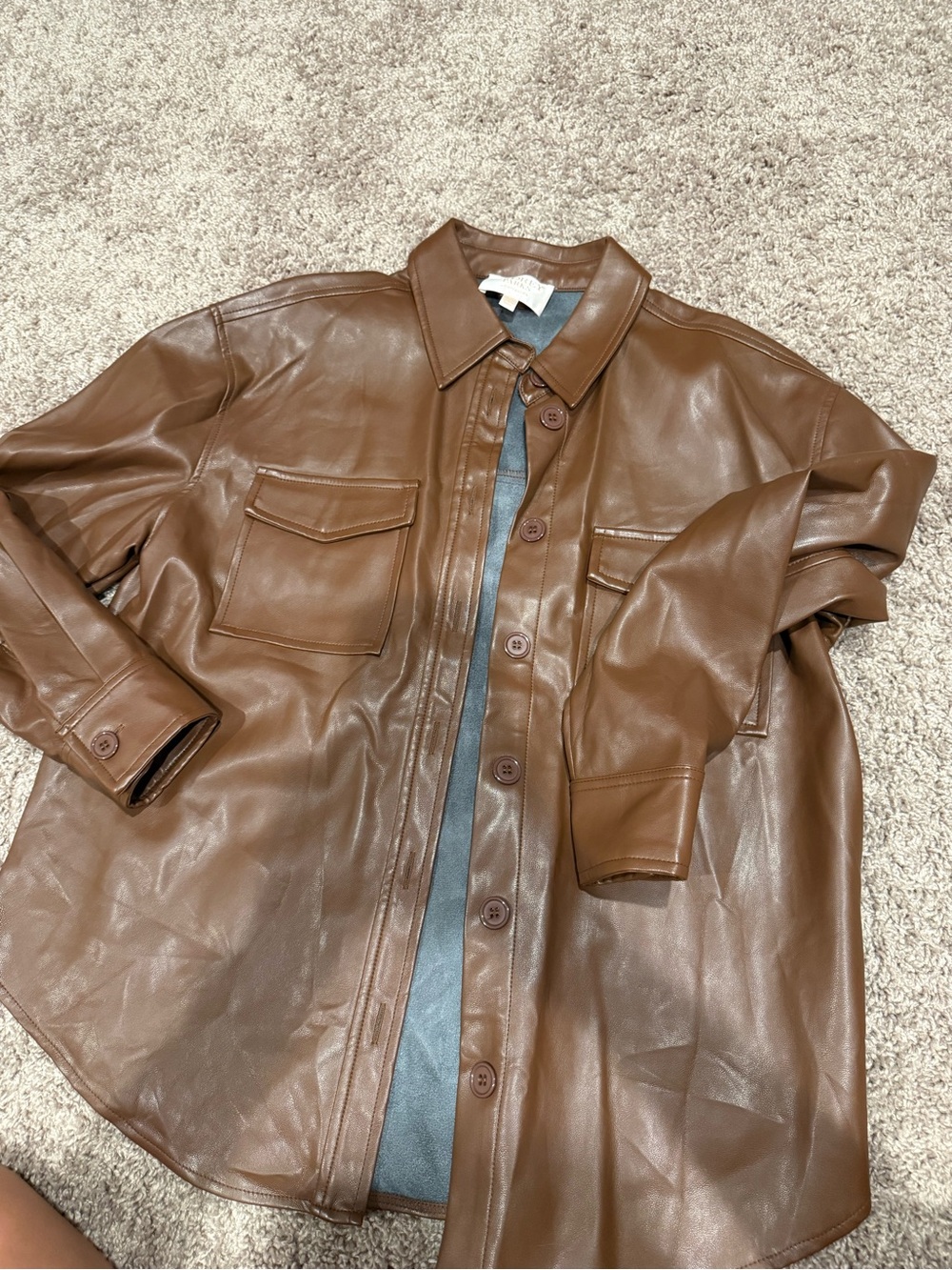 Brown Leather Button-Front Jacket